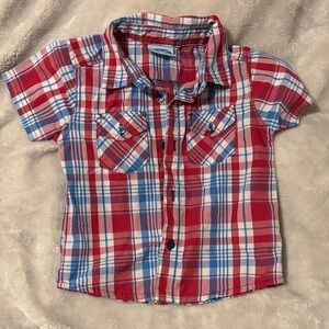 Boys Red Plaid Short-Sleeve Button-Down Shirt Easter